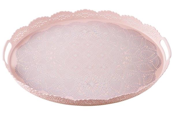 Servis Oval Tepsi Dantel Motifli Baskı Pembe 50x38 cm