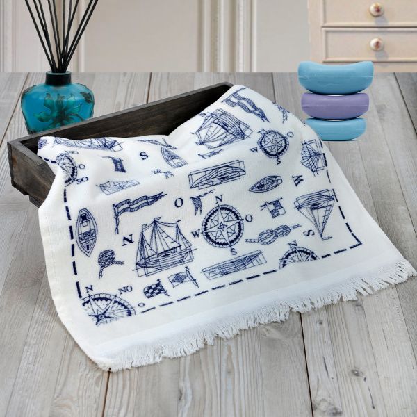 Marine Fringed Towel 40x60 Cm 2 Pieces | Akipek