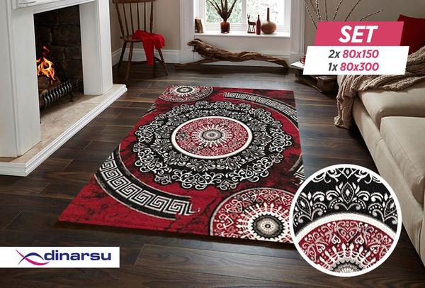 Dinarsu New Florida Lurex Halı Seti | 80x150 | 80x300 | Kırmızı/Gri