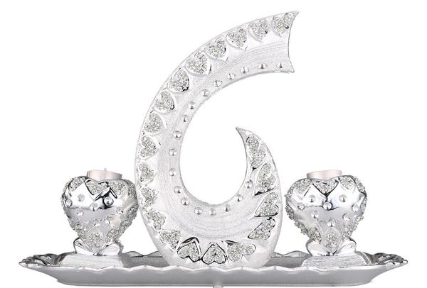 Almina 4 Parça Porselen Dekoratif Mumluk | Gümüş | Al-4243-s