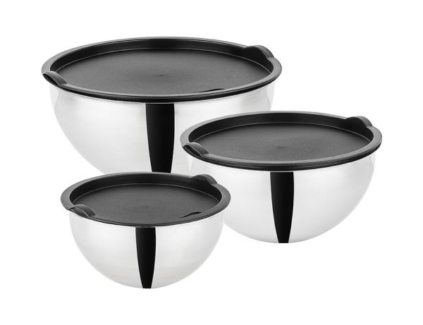 Tantitoni | 3lü Siyah Kapaklı Paslanmaz Çelik Karıştırma Kabı Seti 16-20-24 cm