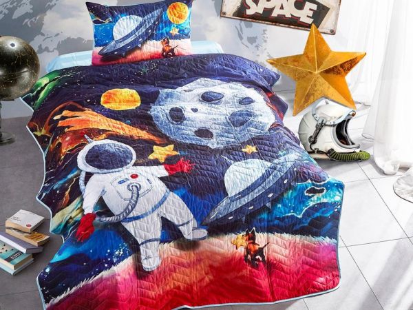 Couvre-lit simple matelassé Dowery Leo bleu marine