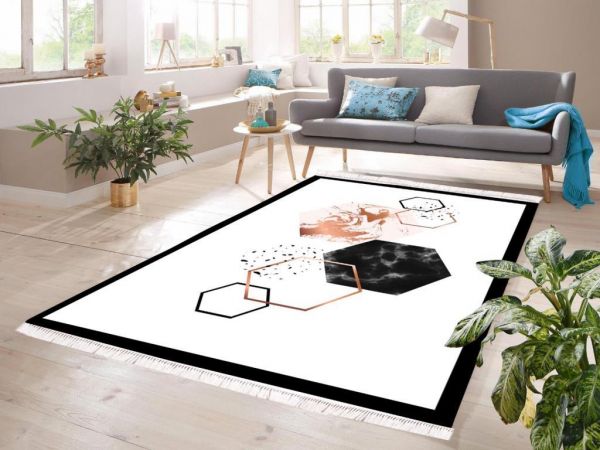 Digital Printing Non-Slip Base Velvet Carpet Sandra White-Black 80x200 Cm