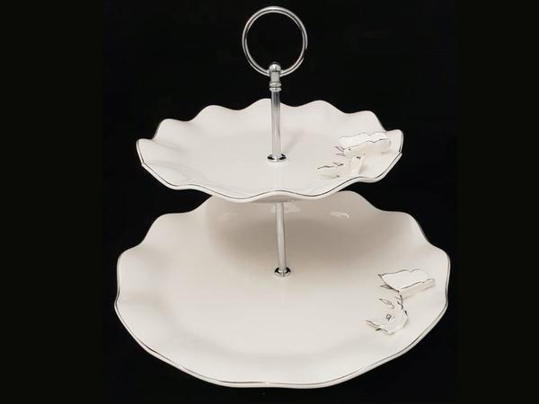 Dekonaz 2 Katlı Porselen Servis Tabağı | Yuvarlak | DTX-61-YUVARLAK