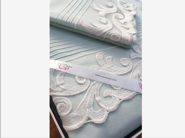 Ensemble de housse de couette côtelée à lacets français Belinda Vert