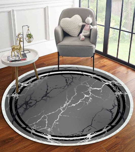 Birkilim Yuvarlak Yıkanabilir Dekoratif Halı İpeksi Kaymaz Taban | MLN-IP-YU-HT-1260