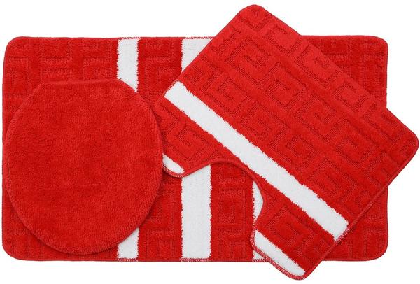 Duygu Labirent Desenli 3 Parça Banyo Paspas Seti | Kırmızı | Ban-0018