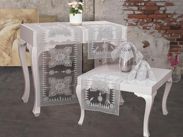 Nergis ensemble de salon 5 pièces en tulle argenté argenté