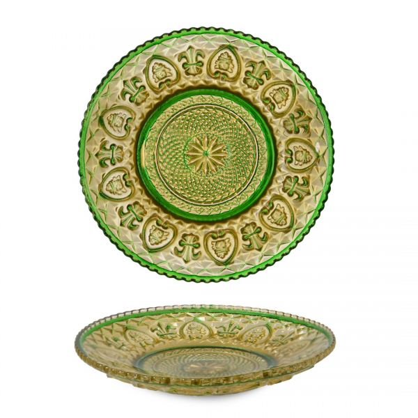 İpek | Varak Yaldızlı Yeşil 6'lı Cam Pasta Tabağı 14 cm | RB-5.25