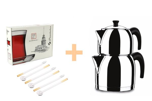 Korkmaz Orbit Çaydanlık & 6'lı Cam Kaşık Seti & Üsküdar Çay Bardak Seti Hediyeli !