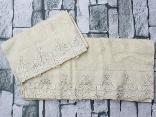 Mitgift Land Elina Guipure 2 Stück Handtuch-Set Creme