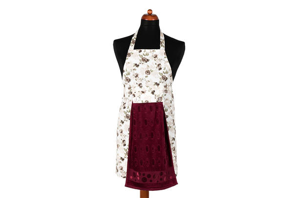 Dekonaz Çiçek Desenli Mutfak Önlüğü | Bordo Havlu ve El Bezi Hediyeli | 73cm x 59cm