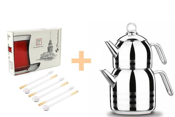 Korkmaz Astra Çaydanlık & 6'lı Cam Kaşık Seti & Üsküdar Çay Bardak Seti Hediyeli !