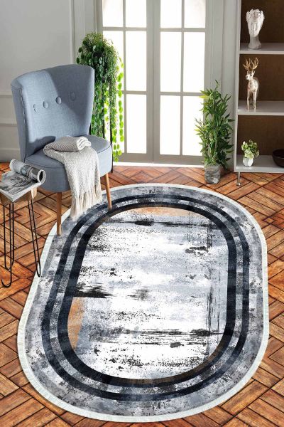 Birkilim Oval Yıkanabilir İpeksi Kaymaz Taban Dekoratif Halı | MLN-IP-O-HT-1273