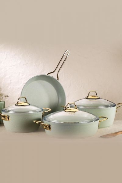 Kütahya Porselen Hera 7 Parça Tencere Seti Açık Yeşil
