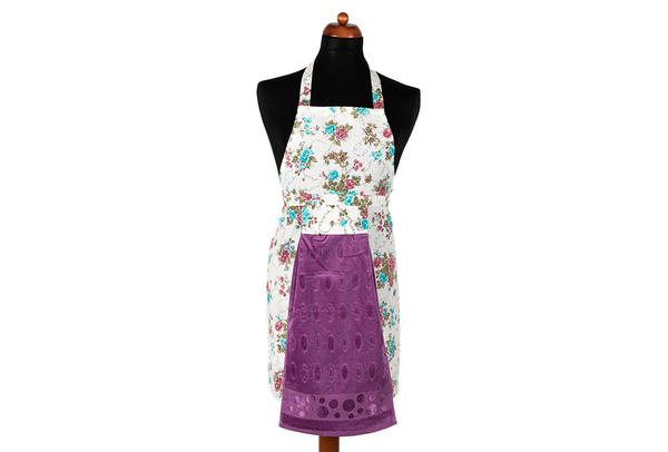 Dekonaz Çiçek Desenli Mutfak Önlüğü | Mor Havlu ve El Bezi Hediyeli | 73cm x 59cm