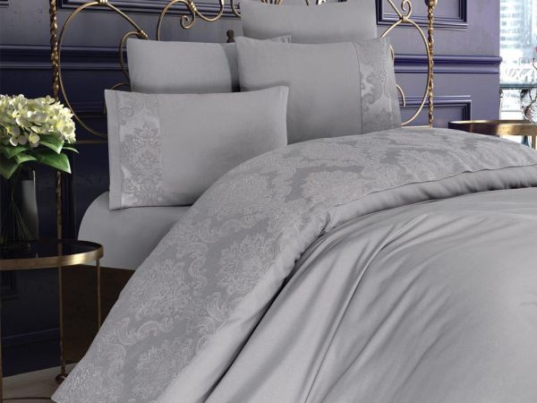 Çeyiz Diyarı Açelya Çift Kişilik Nevresim Takımı Gri