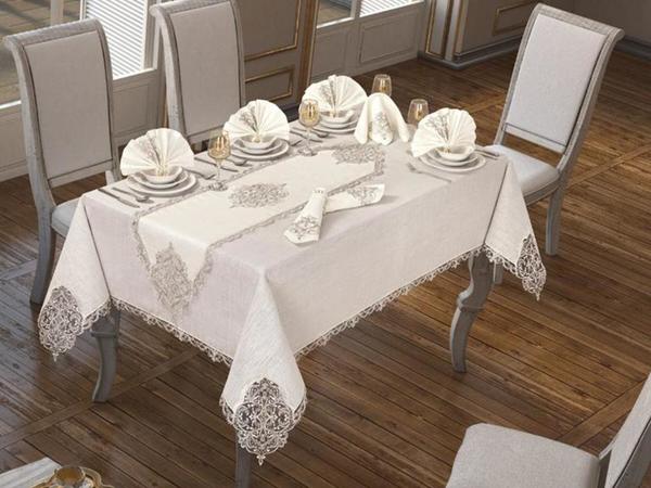 Ensemble Nappe Élégante 26 Pièces Crème Argent