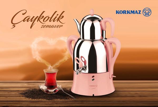 Korkmaz 4.2 lt Çaykolik Elektrikli Semaver | Pembe | A341-11