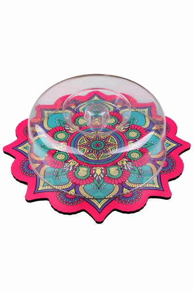 Queen's Kitchen | Ahşap Üzerine Çini Desen İşlemeli Lüx Pasta&Kek Fanusu