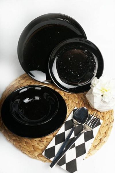 Asaf 24 Parça Porselen Yemek Takımı Antik Siyah