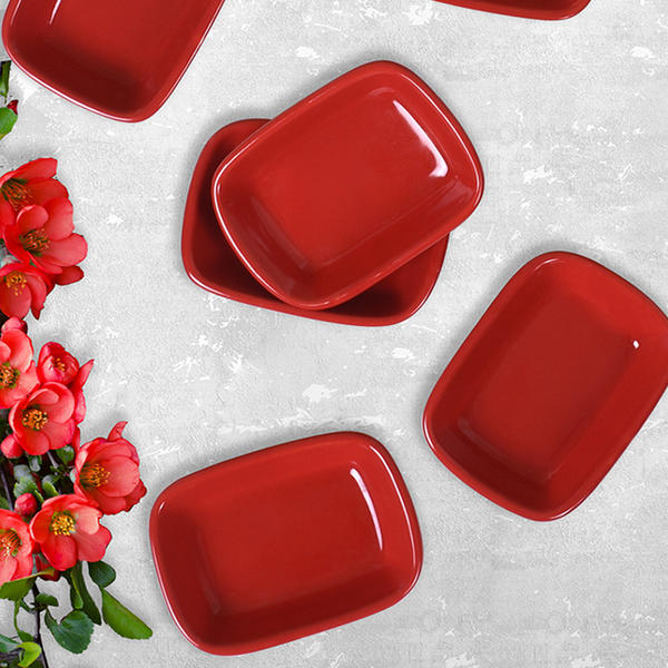سناك أحمر مستطيل الشكل / وعاء صوص 11 سم 6 قطع | كيراميكا