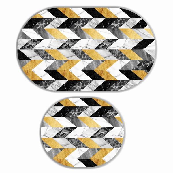 Bayev Mermer Desen Oval 2`li Banyo Paspas Seti Klozet Takımı 21062