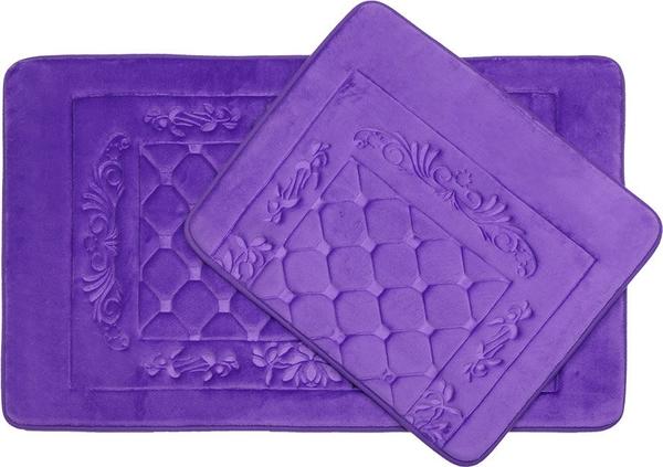Almina Premium Kare Desenli Banyo Paspas Seti 2 Parça Maxi | Mor