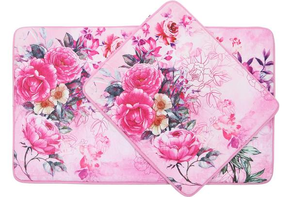 Almina Vintage Çiçekli Banyo Paspas Seti 2 Parça | Pembe