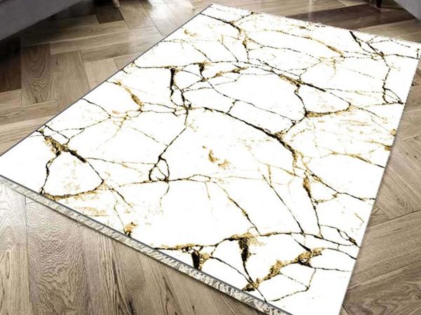 Anti-Slip Base Digital Print Velvet Carpet Crack Wall White Gold 150x220 Cm