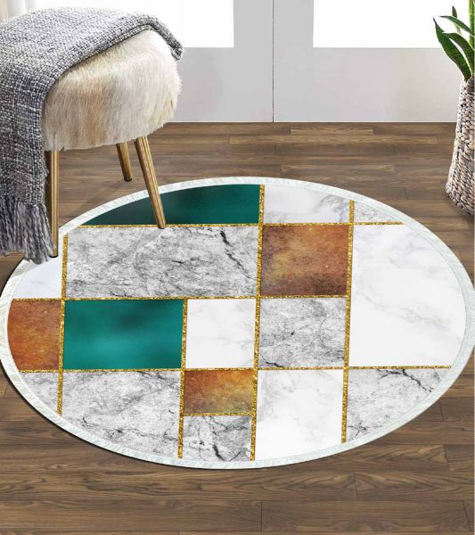 Birkilim Yuvarlak Yıkanabilir Dekoratif Halı İpeksi Kaymaz Taban | MLN-IP-YU-HY-1106