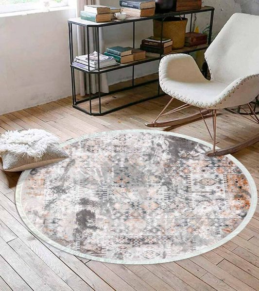 Birkilim Yuvarlak Yıkanabilir Dekoratif Halı İpeksi Kaymaz Taban | MLN-IP-YU-HT-133