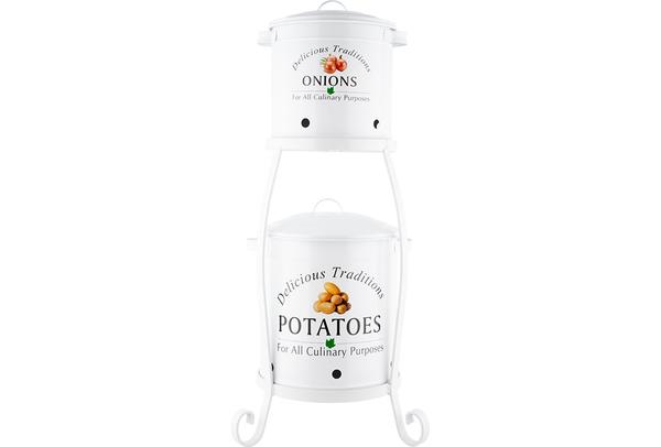 Dekonaz Stantlı Patates ve Soğanlık 5 Parça | Metal | Beyaz