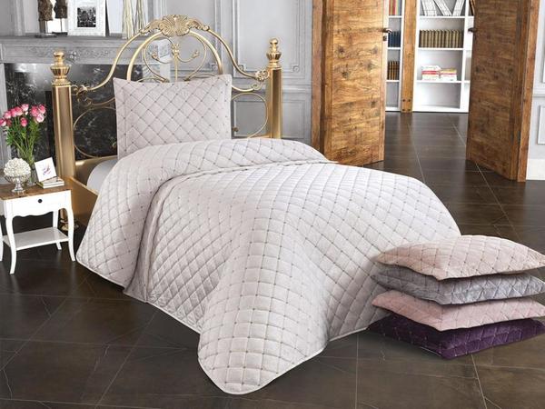 Dessert Kadife Tek Kişilik Yatak Örtüsü Krem