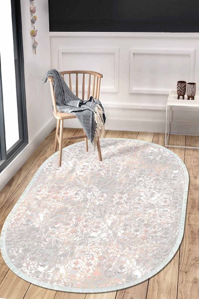 Birkilim Oval Yıkanabilir İpeksi Kaymaz Taban Dekoratif Halı | MLN-IP-O-HT-385