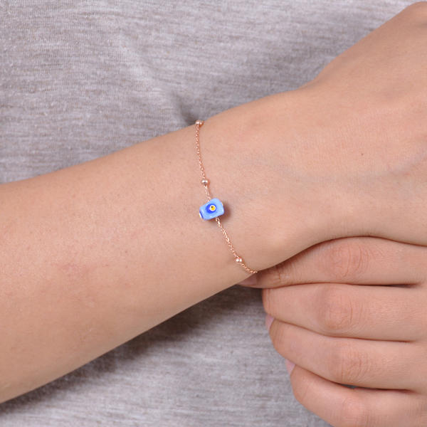 Gümüş Ros Kaplama Nazar Boncuklu Bayan Bileklik (STOK KODU 20201000B)