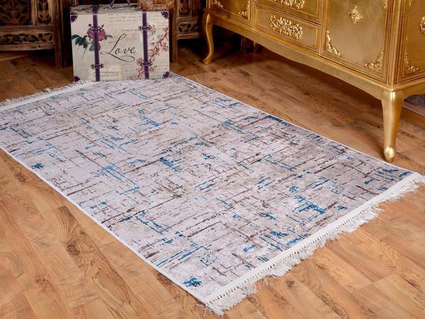 Latex Kaymaz Taban Dijital Baskı Kadife Halı Arzu Mavi 150x220 Cm