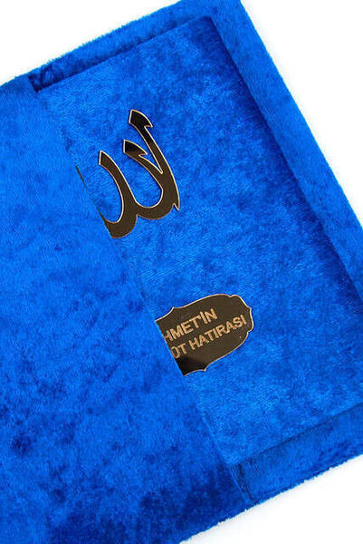 Livre de Yasin recouvert de velours - taille de sac - plaque spéciale de nom - marsupial - couleur bleu foncé - cadeau religieux