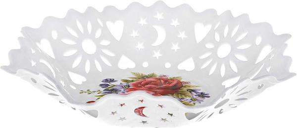 Dekonaz Ekmek Sepeti Çiçekli Beyaz Kalp ve Ay Motifli