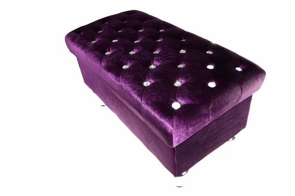 Parlak Taşlı, Metal Ayaklı Sandık Puf - Mor