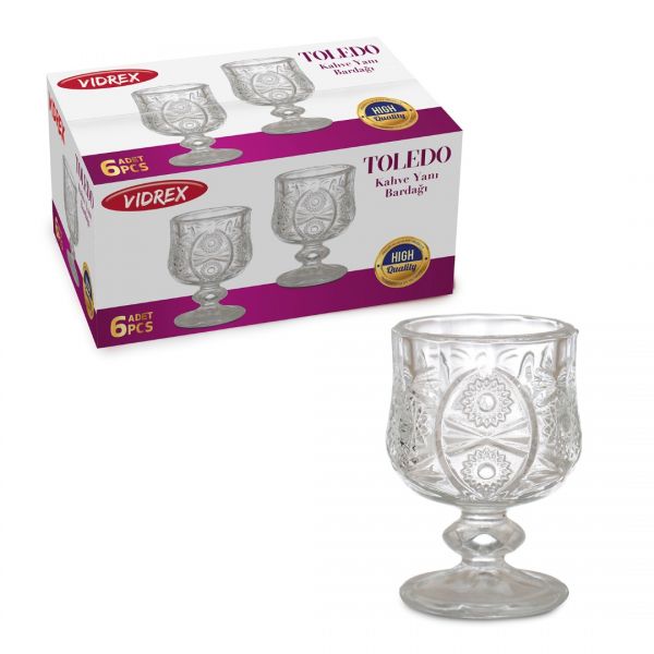 TLD-45 TOLEDO ENSEMBLE DE TASSES À CAFÉ LATÉRALES EN VERRE 45 cc | IPEK-53002
