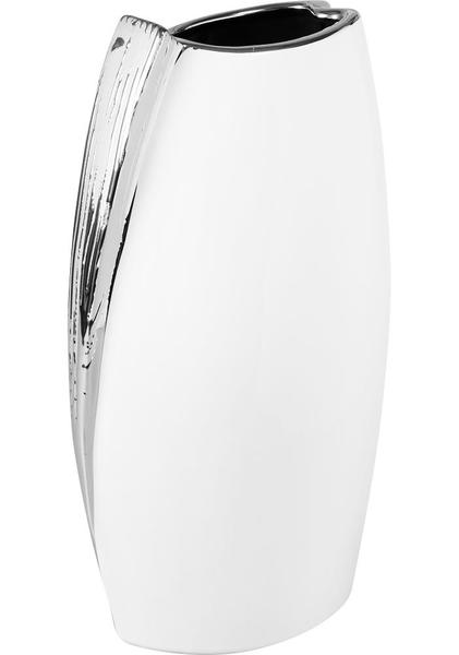 Almina Seramik Dekoratif Vazo | 30 cm | Beyaz | Al-9287