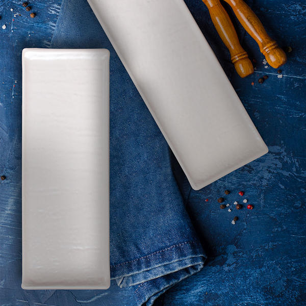 طبق بيضاوي من الحجر الطبيعي أوف وايت غير لامع 33 سم قطعتين | كيراميكا