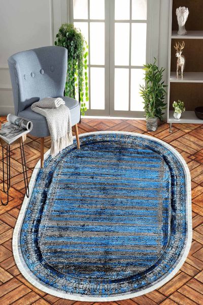 Birkilim Oval Yıkanabilir İpeksi Kaymaz Taban Dekoratif Halı | MLN-IP-O-HT-966
