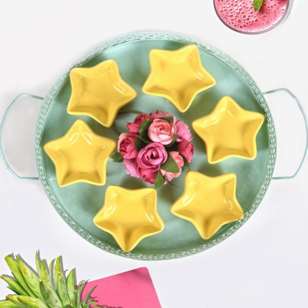 Sarı Mini Yıldız Çerezlik / Sosluk 8 Cm 6 Adet | Keramika