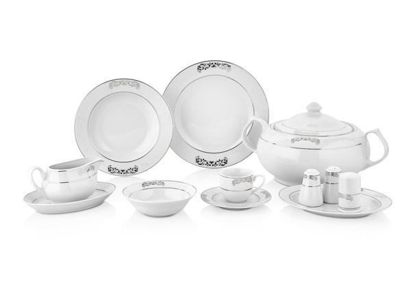Taç Valery Sandor 85 Parça Yemek Takımı | Oval | Platin | 12 Kişilik | TAC-2090