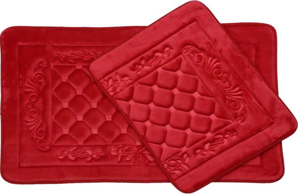 Almina Premium Kare Desen Banyo Paspas Seti 2 Parça Midi | Kırmızı