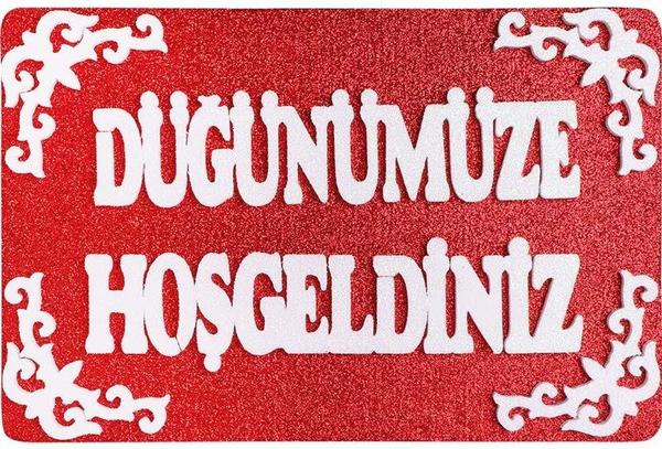 Güven Home Dekor "Düğünümüze Hoşgeldiniz" Kırmızı Parlak | Duvar / Kapı Asmalık