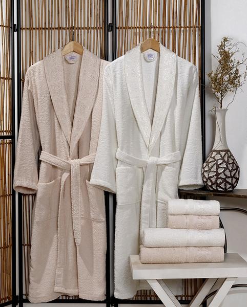 Soley Verda Jakarlı Aile Bornoz Seti Bej-Krem