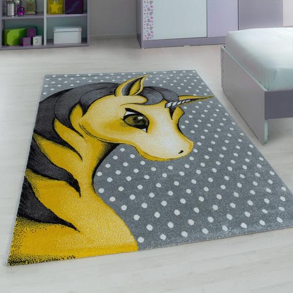 Ayyildiz Teppiche | Kids | Kinderteppich | Hochflorteppich | Unicorn-Design | Gelb | 100% PP Frisee | Höhe 11mm | Rechteckig | Kinderzimmer | 590-Yellow